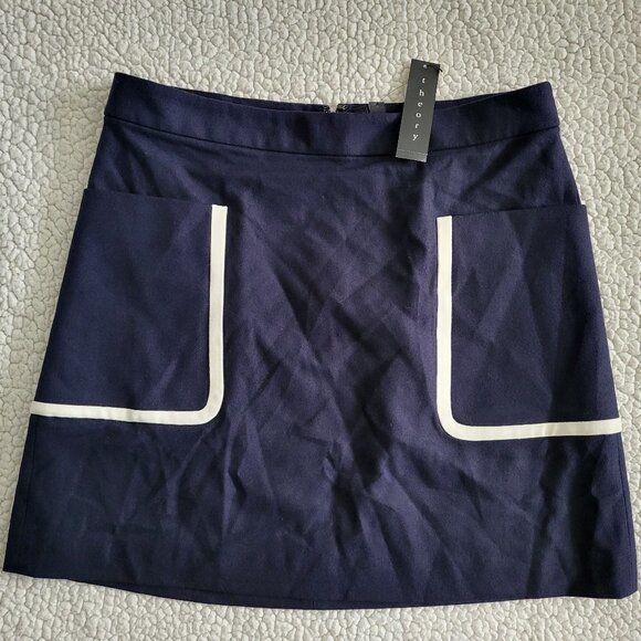 Theory Dresses & Skirts - NWT Theory navy blue white Strailia wool blend lined pencil skirt ladies size 6